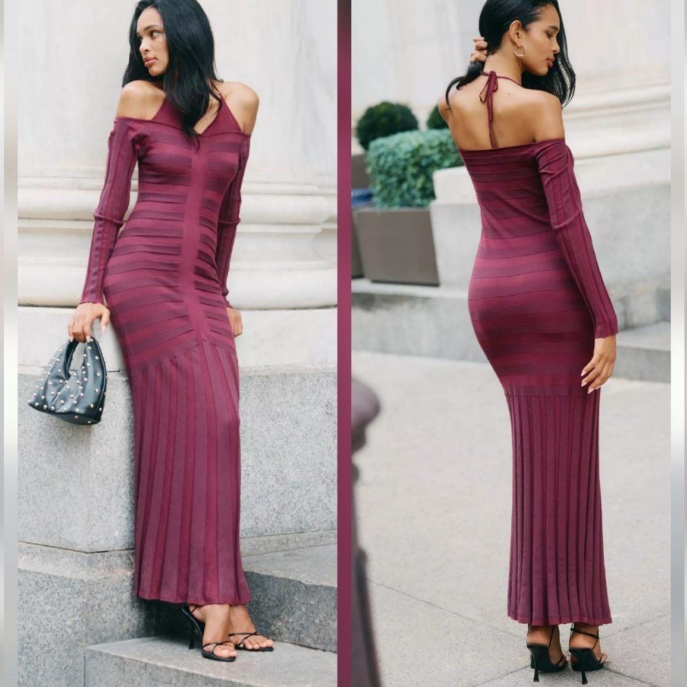 By Anthropologie Off-Shoulder Ruched Sweater Dress